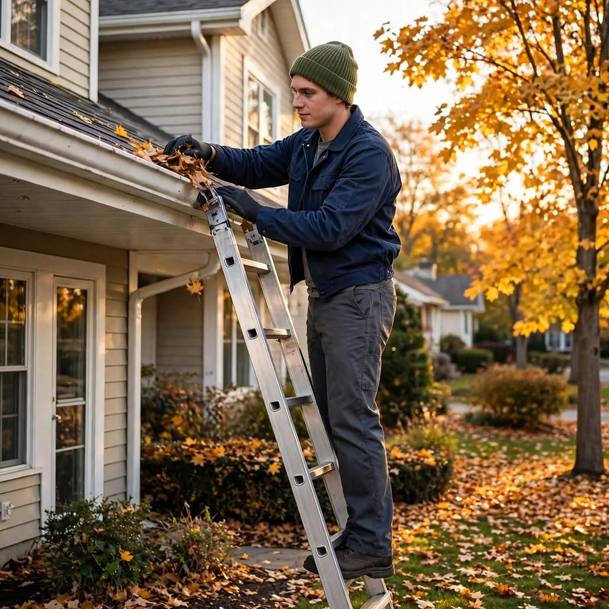 gutter maintenance in progress